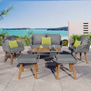 K&K 6-Piece Rope Patio Furniture Set, Outdoor Furniture With Acacia Wood Cool Bar Table With Ice Buc
