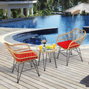 3 Pieces Rattan Furniture Set With Cushioned Chair Table