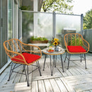 3 Pieces Rattan Furniture Set With Cushioned Chair Table